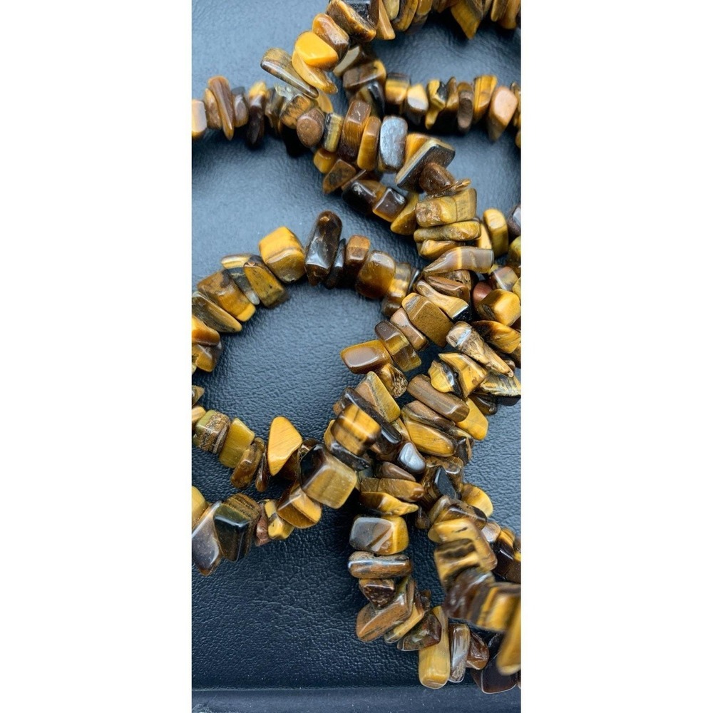 Tiger's Eye Chip Stone Necklace 34" Natural Gemstone Over The Head Necklace